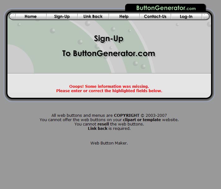 Button Generator Error Message